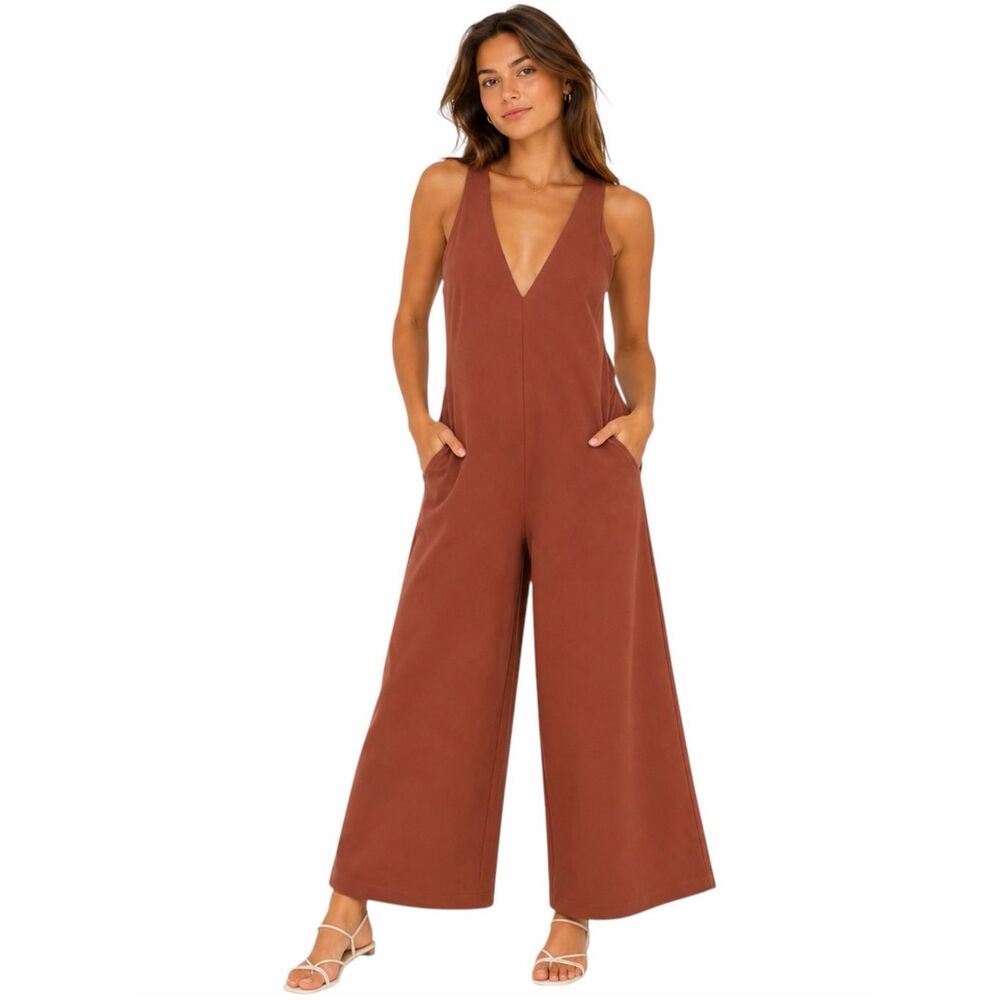ALL:ROW Women’s Rust Brown Wide Leg Sleeveless Jumpsuit Size Medium